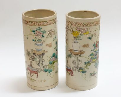 CHINA.

Pair of porcelain scroll-shaped vases...