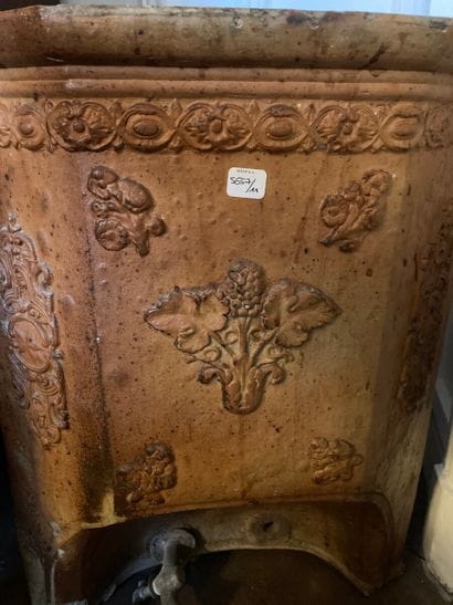 Octagonal shaped stoneware fountain decorated...