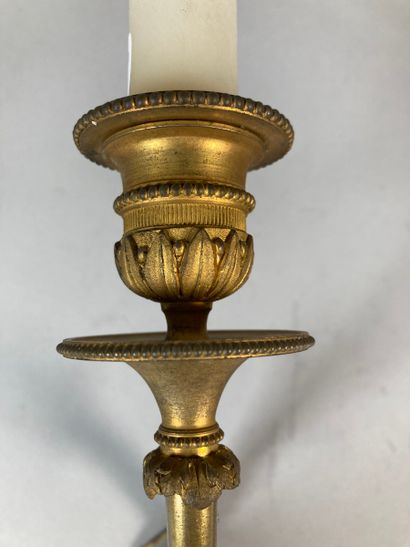 Pair of thin gilt bronze sconces with a light...