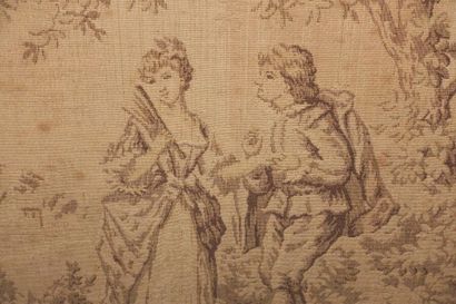 Gallant scenes.

Pair of framed tapestries.

(Stains.)

Top....