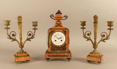 Mantel set composed of a clock and a pair...
