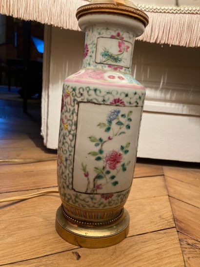 Small porcelain scroll vase with enamels...