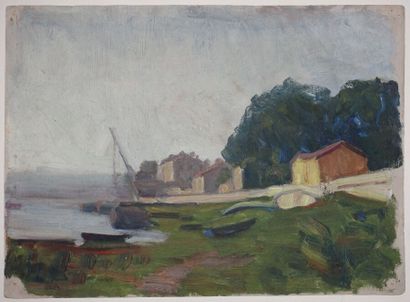 Attributed to Auguste VUILLEMOT.

River bank.

Oil...