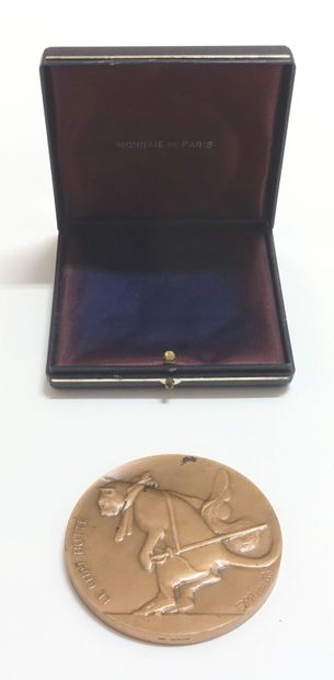 The Kicked Cat.

Circular bronze medal, signed...