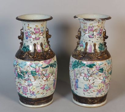 Pair of Chinese porcelain vases in baluster...