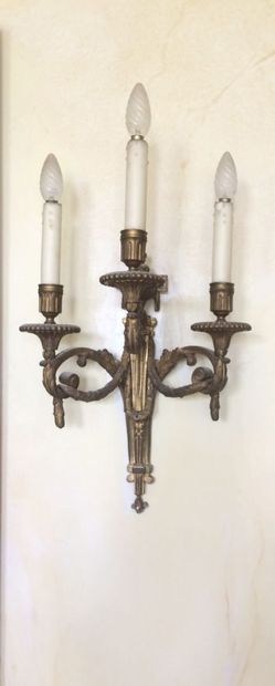 Pair of gilt bronze sconces with three arms...
