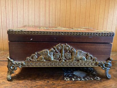 Small mahogany music box with openwork gilt...