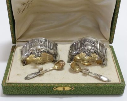 Pair of salt shakers and salt shovels in...