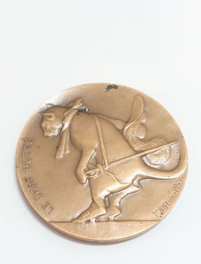 The Kicked Cat.

Circular bronze medal, signed...