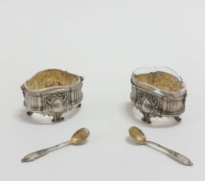 Pair of salt shakers and salt shovels in...
