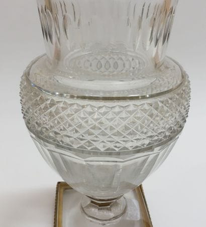 Baluster vase in cut crystal, the belly decorated...