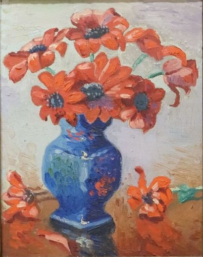 École moderne. 

Bouquet de fleurs aux coquelicots...
