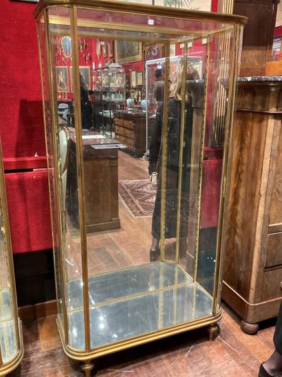 Gilded brass display case with shelves, rounded...