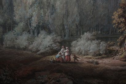 Entourage de Moreau l'Aîné. 

Paysage animé.

Gouache.

Haut....