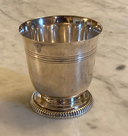 Small silver kettledrum on a pedestal with...