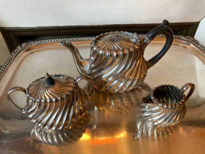 Silver plated metal tea service with torsos...