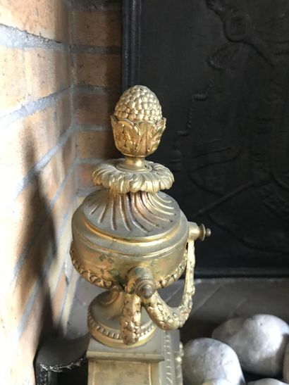 Pair of ormolu bronze andirons decorated...