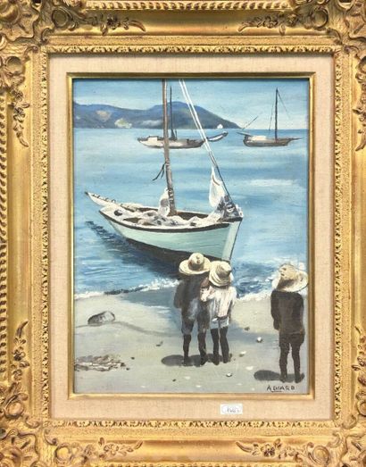 A. GIARD - 20th century.

Children on a beach.

Oil...