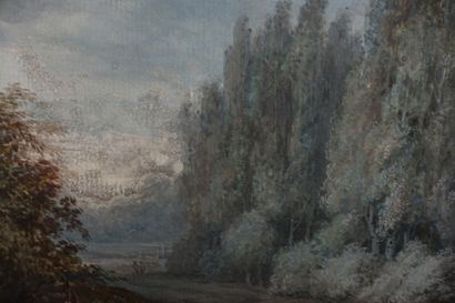 Entourage de Moreau l'Aîné. 

Paysage animé.

Gouache.

Haut....