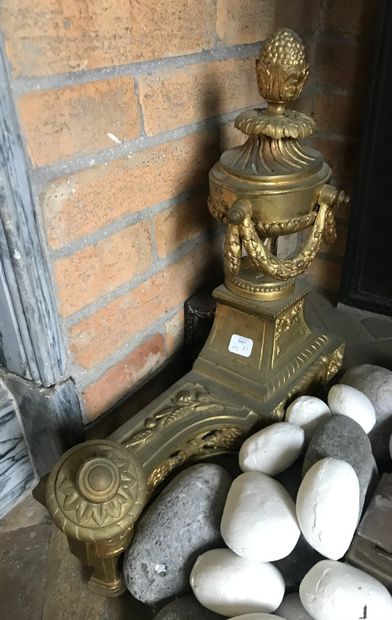Pair of ormolu bronze andirons decorated...