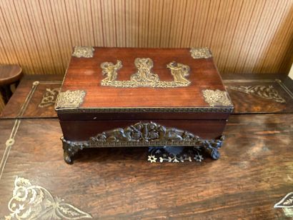 Small mahogany music box with openwork gilt...