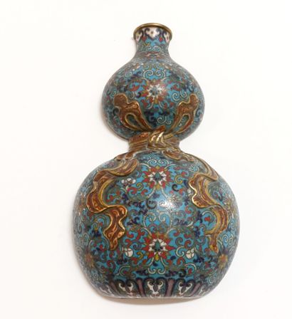 Small double-bellied applique vase in cloisonné...