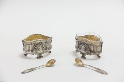 Pair of salt shakers and salt shovels in...