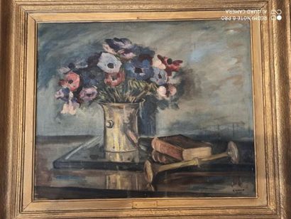 R AOULP.

Still life with a vase of flowers...