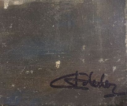Boats at sea.

Oil on canvas, with a signature...