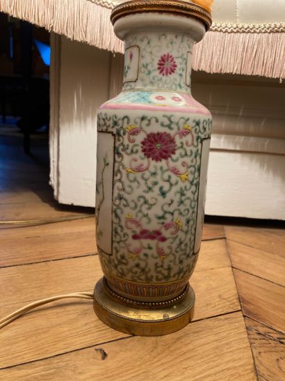 Small porcelain scroll vase with enamels...