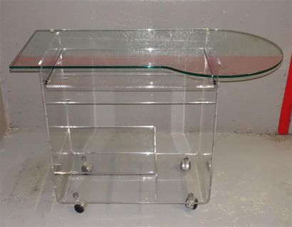 Small desk in altuglas, on wheels.

(Scratches...