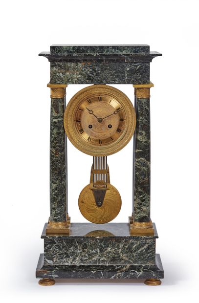 Portico clock in sea-green marble with four...