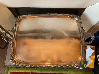 Lined metal tray with a gadrooned edge, decorated...