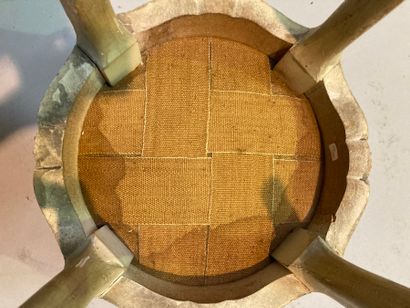 Petit tabouret rond en bois laqué gris et...