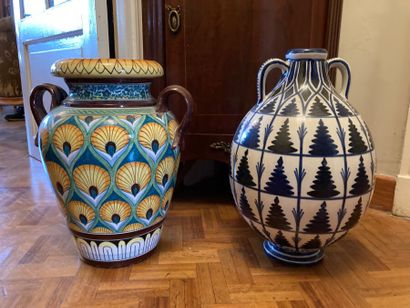 Lot de deux grands vases en céramique polychrome

Haut....