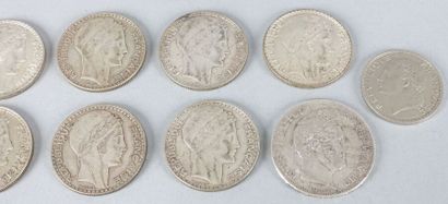 Sept pièces de 20 Francs (1933, 1934, 1938),...