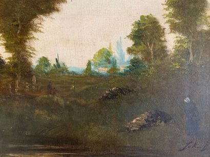 École de Barbizon

Clairière en forêt 

Huile...