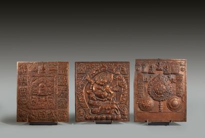 Ensemble de six plaques en cuivre repoussé...