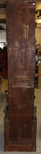 Horloge de parquet en acajou flammé, le cadran...