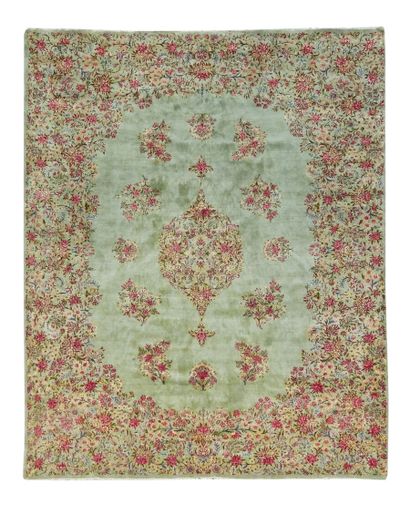 Tapis Kirman (chaîne et trame en coton, velours...