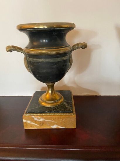 Paire de vases balustre en bronze patiné...