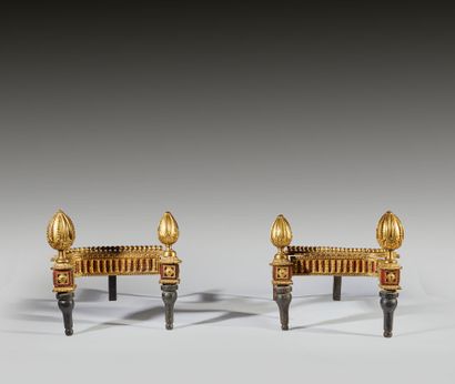 Paire de chenets en bronze et laiton, doré,...