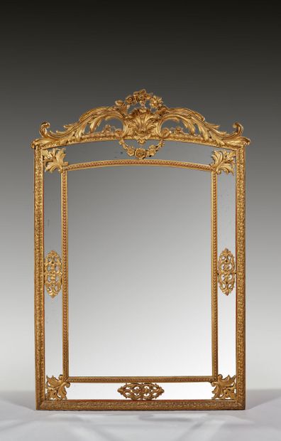Grand miroir à parecloses à cadre en bois...