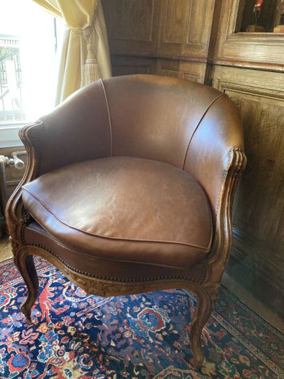 Fauteuil de bureau en bois naturel mouluré...