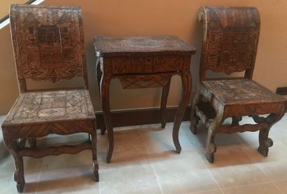 Ensemble de mobilier en marqueterie de fibres...