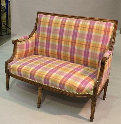Molded beech sofa with rectangular back resting...