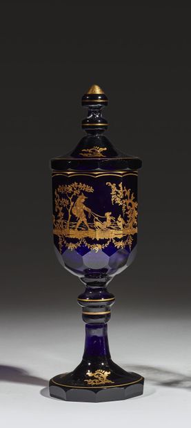 BOHÊME
Large covered cup on blue glass pedestal...