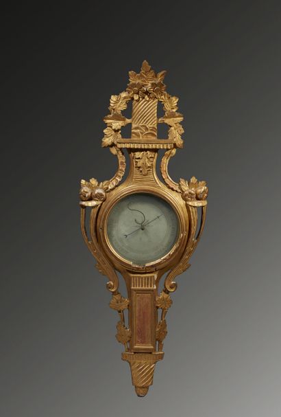 Carved and gilded wood barometer of violin...
