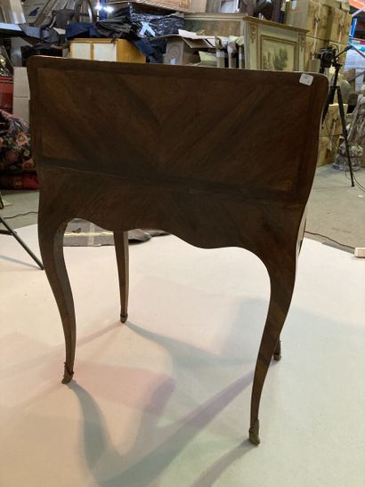 Walnut veneered sloping desk opening with...