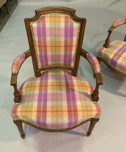 Pair of molded beechwood armchairs with cabriolet...